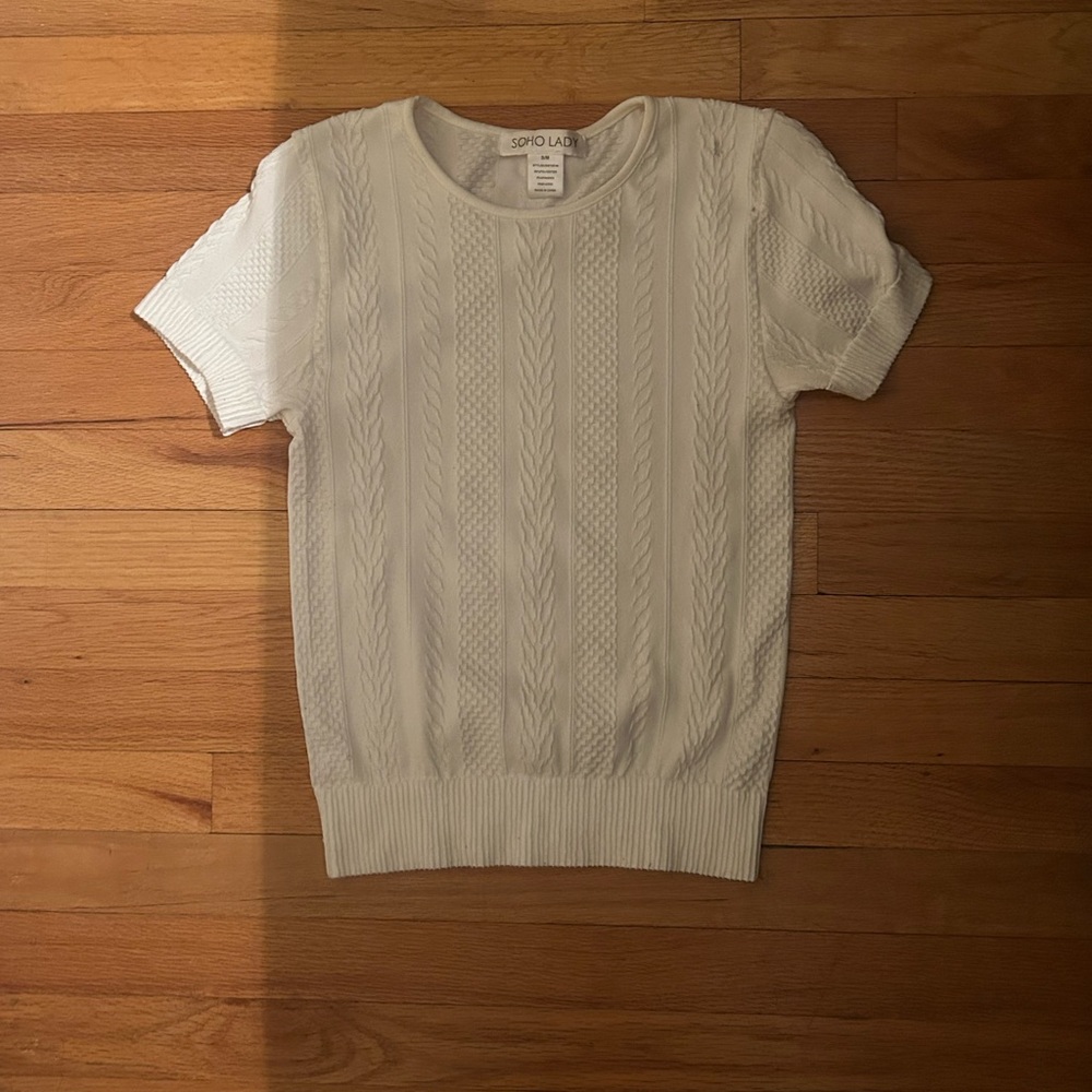 White Short Sleeve Knit Sweater